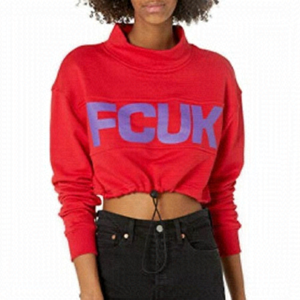 NWT French Connection Women's FCUK Drawstring Cropped Sweater Red/Purple size S